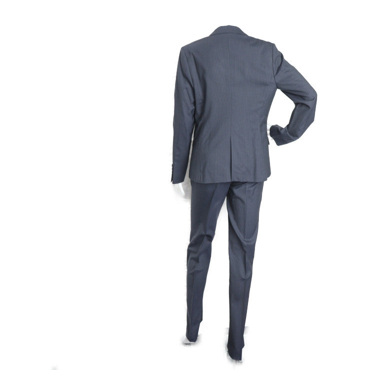 超美品 HILTON ヒルトン パンツスーツ スーツ 175180 表記サイズ ジャケット13・パンツ9 ウール100％ ブラック グレー セットアップ ビジネススーツ ストライプ 1つボタン
