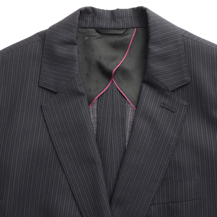 超美品 HILTON ヒルトン パンツスーツ スーツ 175180 表記サイズ ジャケット13・パンツ9 ウール100％ ブラック グレー セットアップ ビジネススーツ ストライプ 1つボタン