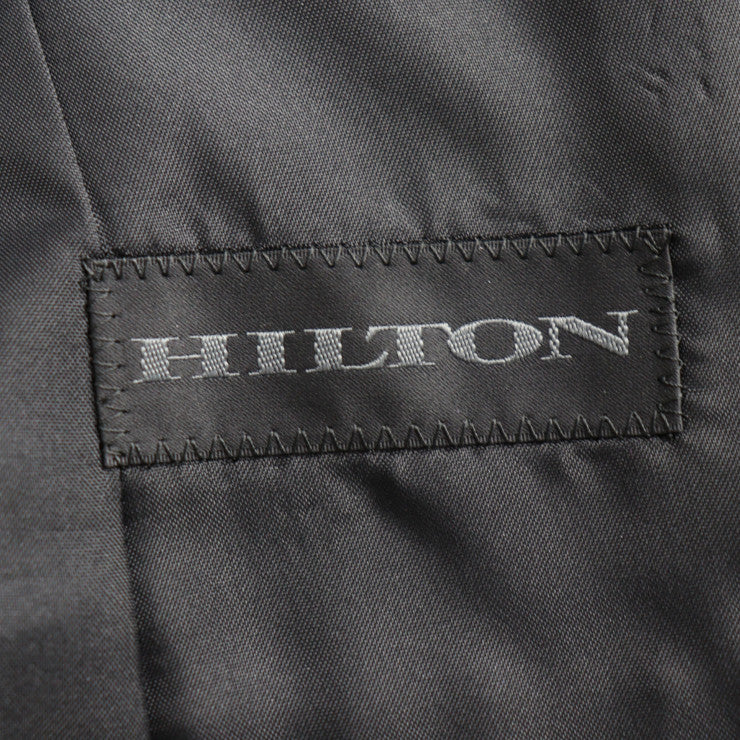 超美品 HILTON ヒルトン パンツスーツ スーツ 175180 表記サイズ ジャケット13・パンツ9 ウール100％ ブラック グレー セットアップ ビジネススーツ ストライプ 1つボタン