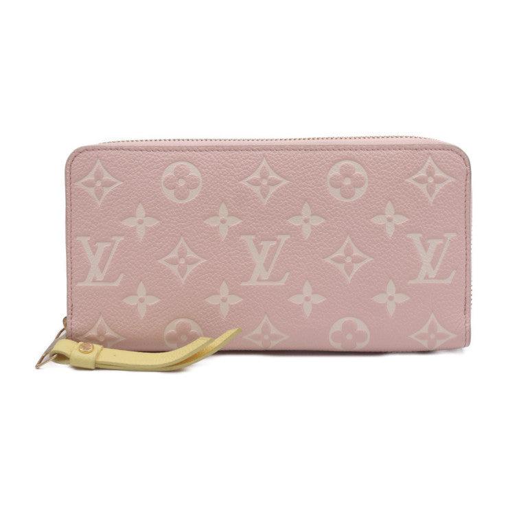 美品 LOUIS VUITTON ルイ ヴィトン ジッピーウォレット モノグラムアンプラント 長財布 M81279 レザー ピンク × ベージュ × イエロー × ホワイト ゴールド金具 ラウンドファスナー ビトン