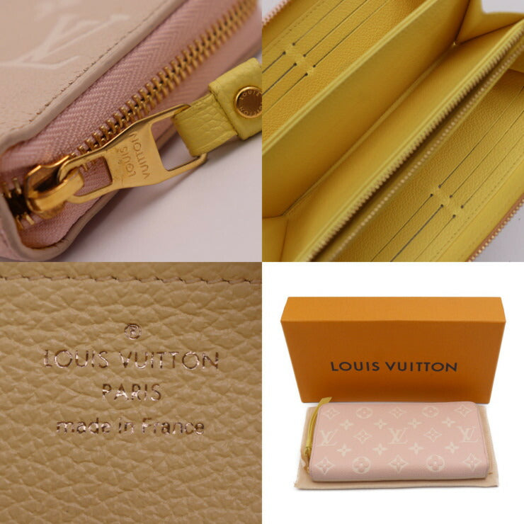 美品 LOUIS VUITTON ルイ ヴィトン ジッピーウォレット モノグラムアンプラント 長財布 M81279 レザー ピンク × ベージュ × イエロー × ホワイト ゴールド金具 ラウンドファスナー ビトン