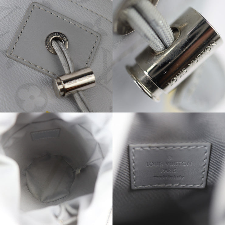 美品 LOUIS VUITTON ルイ ヴィトン チョーク・ナノバッグ ホワイトモノグラム ショルダーバッグ M44631 PVC レザー ホワイト系 グレー シルバー金具 巾着型 ポシェット
