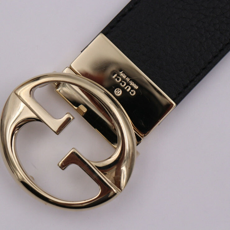 美品 GUCCI グッチ リバーシブルベルト ベルト 450000 表記サイズ 75・30 レザー ブラック ダークブラウン ゴールド金具 GGロゴバックル