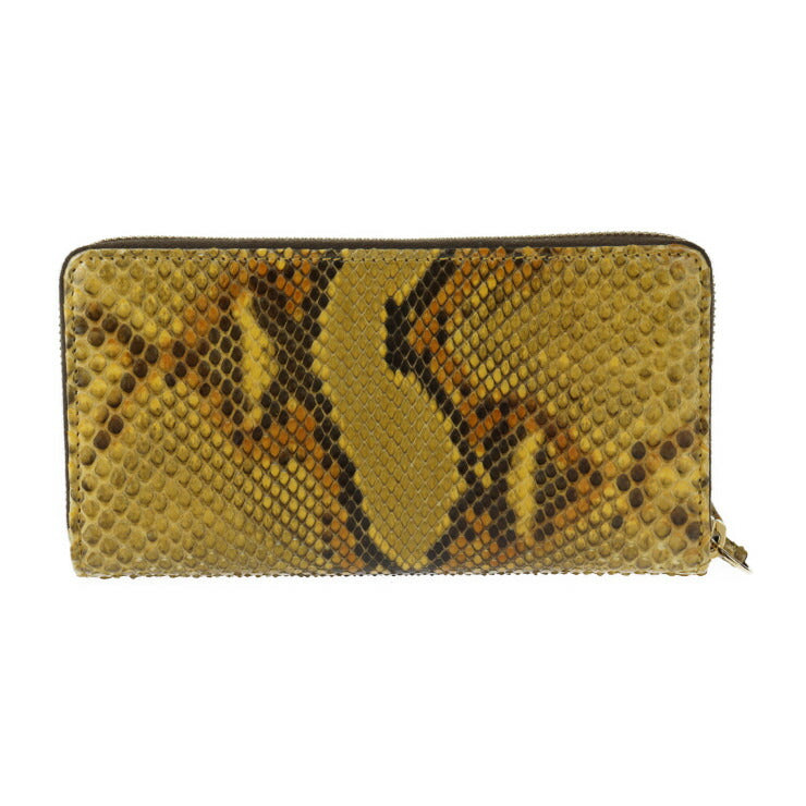 GUCCI GG Marmont Long Wallet 456117 in good condition, made of python, brown and yellow, gold hardware, round zipper, and exotic leather