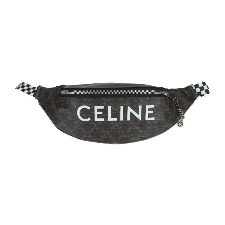 超美品 CELINE セリーヌ トリオンフ ベルトバッグ ウエストバッグ 19597 2DDE PVC ブラウン シルバー金具 ウエストポーチ