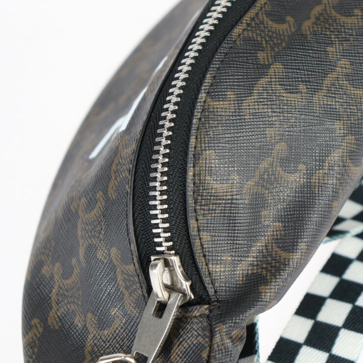 超美品 CELINE セリーヌ トリオンフ ベルトバッグ ウエストバッグ 19597 2DDE PVC ブラウン シルバー金具 ウエストポーチ