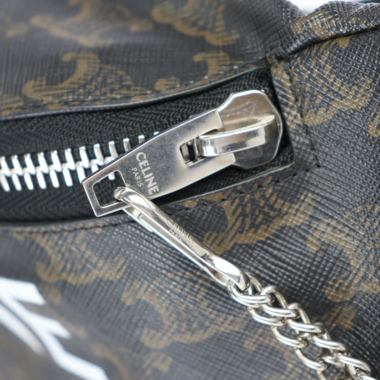 超美品 CELINE セリーヌ トリオンフ ベルトバッグ ウエストバッグ 19597 2DDE PVC ブラウン シルバー金具 ウエストポーチ