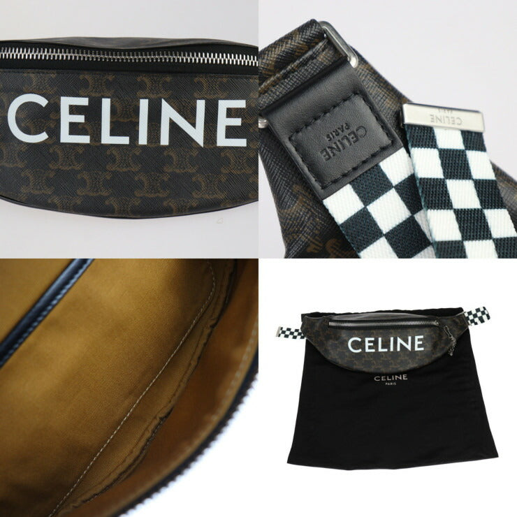 超美品 CELINE セリーヌ トリオンフ ベルトバッグ ウエストバッグ 19597 2DDE PVC ブラウン シルバー金具 ウエストポーチ