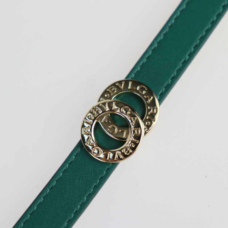 超美品 BVLGARI ブルガリ ドッピオトンド ダブルコイル ブレスレット ブルガリブルガリ ブレスレット 285116 レザー グリーン ゴールド金具 2重ブレス