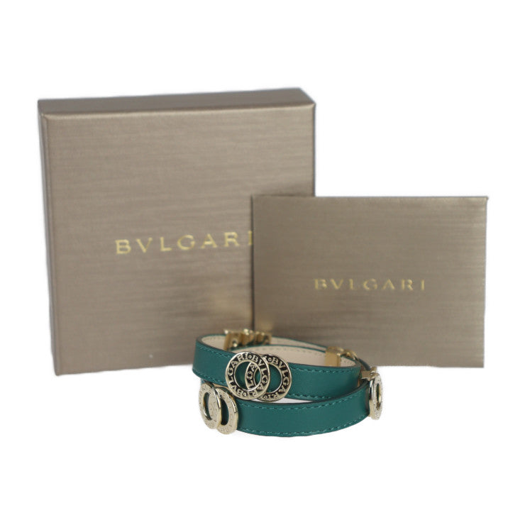 超美品 BVLGARI ブルガリ ドッピオトンド ダブルコイル ブレスレット ブルガリブルガリ ブレスレット 285116 レザー グリーン ゴールド金具 2重ブレス