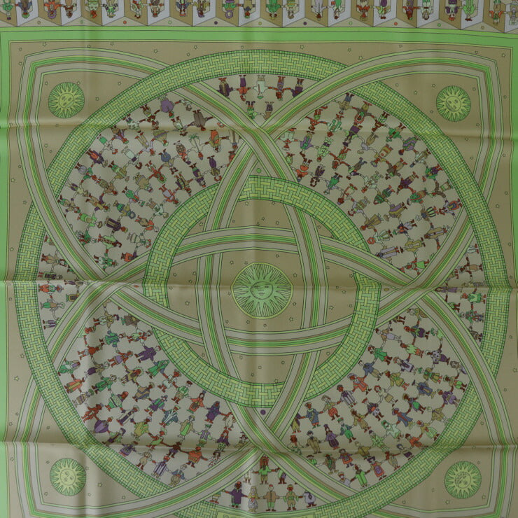 超美品 HERMES エルメス DONNER LA MAIN 手を差しのべる カレ90 スカーフ - シルク グリーン系 マルチカラー 大判