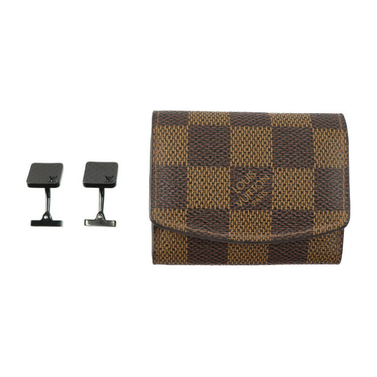 美品 LOUIS VUITTON ルイ ヴィトン ブトン ドゥ マンシェット シャンゼリゼ ダミエ カフス M65044 メタル ブラック カフリンクス ダミエケース付き ビトン