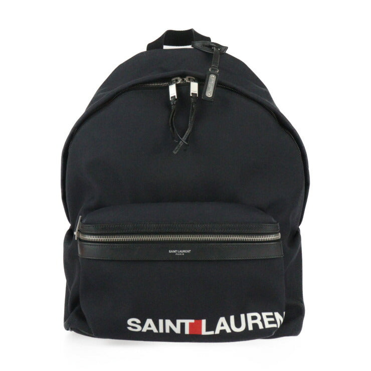 美品 SAINT LAURENT PARIS サンローランパリ バックパック リュック・デイパック 465448 キャンバス レザー ブラック シルバー金具 ロゴ
