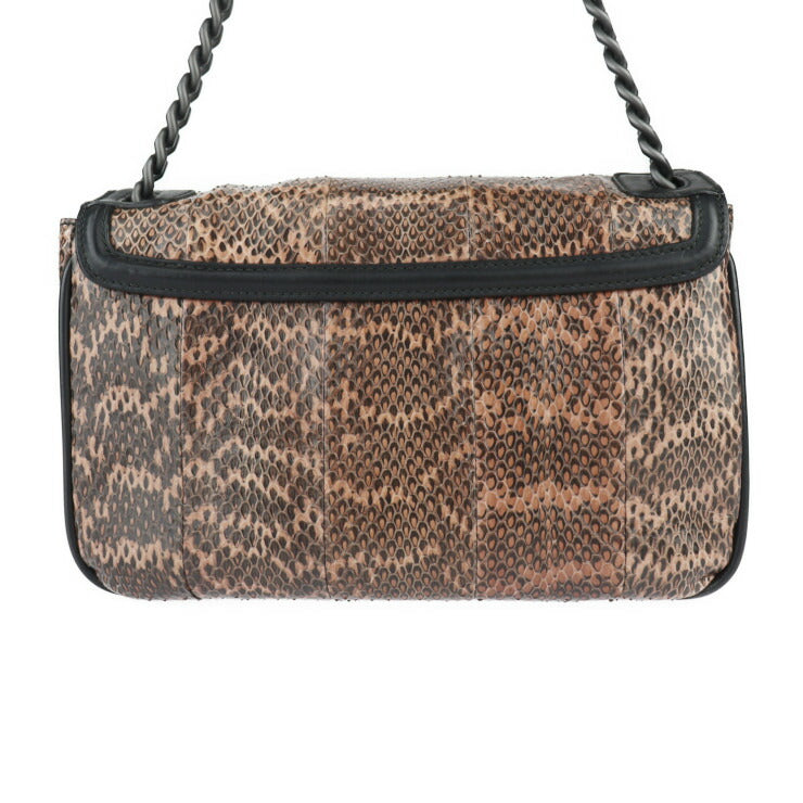 超美品 BOTTEGAVENETA ボッテガヴェネタ リアルト イントレチャート ショルダーバッグ 363799 パイソン レザー ピンクブラウン系 ブラック チェーンショルダー