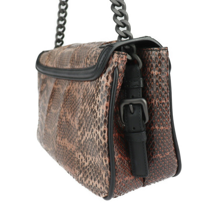 超美品 BOTTEGAVENETA ボッテガヴェネタ リアルト イントレチャート ショルダーバッグ 363799 パイソン レザー ピンクブラウン系 ブラック チェーンショルダー