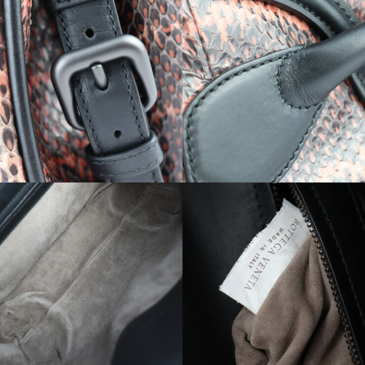 超美品 BOTTEGAVENETA ボッテガヴェネタ リアルト イントレチャート ショルダーバッグ 363799 パイソン レザー ピンクブラウン系 ブラック チェーンショルダー