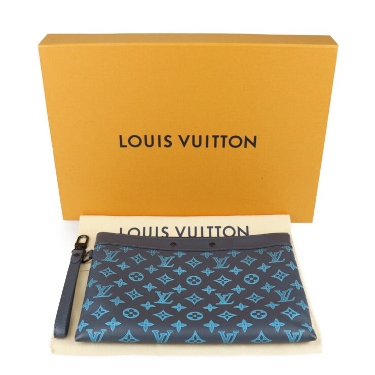 LOUIS VUITTON ルイ ヴィトン ポシェット トゥ ゴー モノグラムシャドウ セカンドバッグ M82321 カーフ BLEU NAVY RIVER ブルーネイビーリバー ブラック金具 リストレット クラッチバッグ ポーチ ビトン