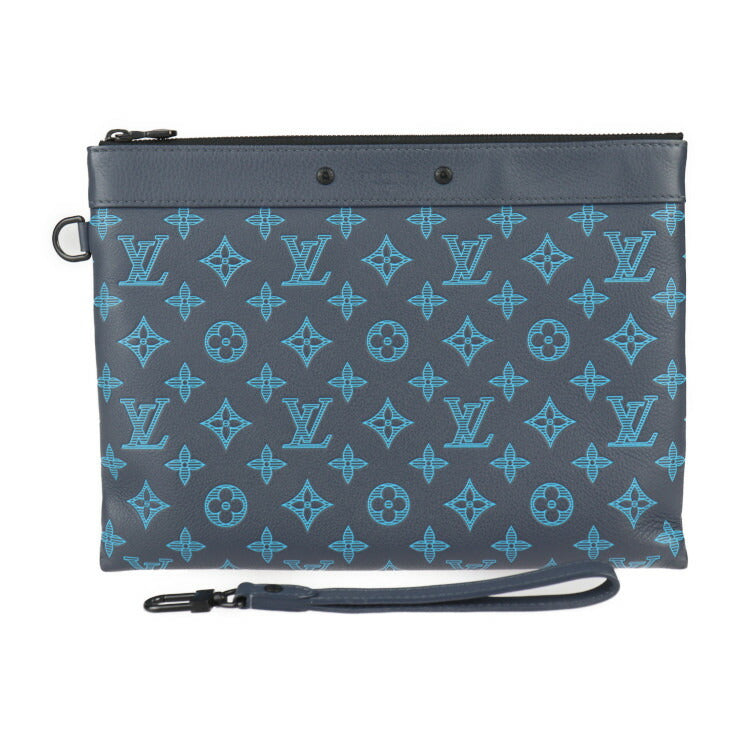 LOUIS VUITTON ルイ ヴィトン ポシェット トゥ ゴー モノグラムシャドウ セカンドバッグ M82321 カーフ BLEU NAVY RIVER ブルーネイビーリバー ブラック金具 リストレット クラッチバッグ ポーチ ビトン