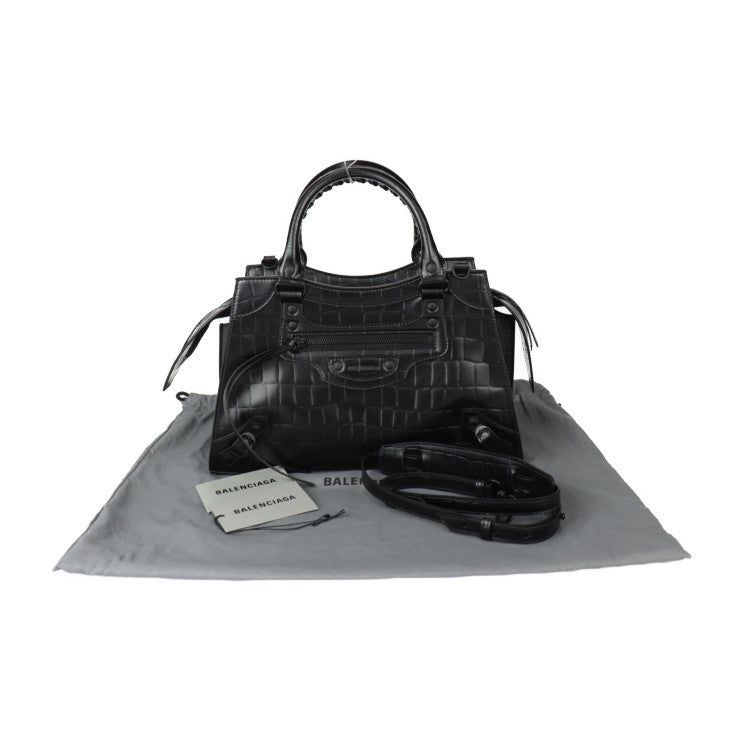 超美品 BALENCIAGA バレンシアガ ネオ クラシック シティ スモール ハンドバッグ 638521 クロコ型押しレザー ブラック 2WAY ショルダーバッグ トートバッグ