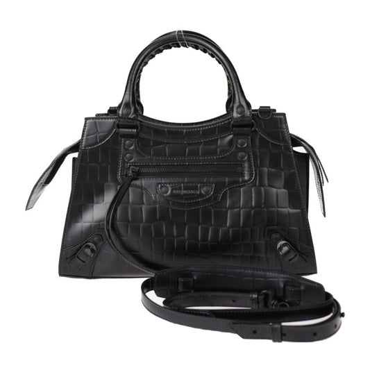 超美品 BALENCIAGA バレンシアガ ネオ クラシック シティ スモール ハンドバッグ 638521 クロコ型押しレザー ブラック 2WAY ショルダーバッグ トートバッグ