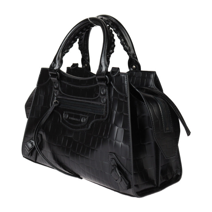 超美品 BALENCIAGA バレンシアガ ネオ クラシック シティ スモール ハンドバッグ 638521 クロコ型押しレザー ブラック 2WAY ショルダーバッグ トートバッグ