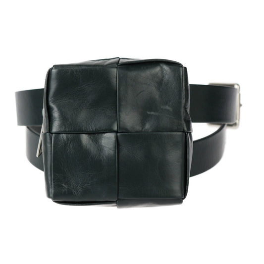 超美品 BOTTEGAVENETA ボッテガヴェネタ ベルトバッグ イントレチャート ウエストバッグ 709342 VA9A5 カーフレザー ダークグリーン系 シルバー金具 カセット
