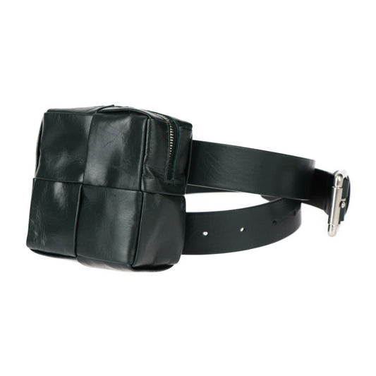 超美品 BOTTEGAVENETA ボッテガヴェネタ ベルトバッグ イントレチャート ウエストバッグ 709342 VA9A5 カーフレザー ダークグリーン系 シルバー金具 カセット