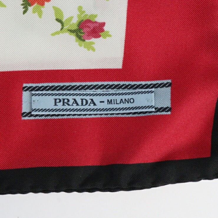 新古未使用展示品 PRADA プラダ スカーフ スカーフ シルク100％ ホワイト ピンク ブラック マルチカラー 大判 フラワー 花柄