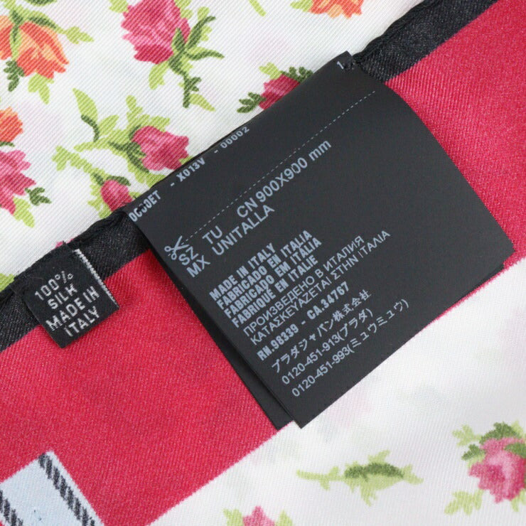 新古未使用展示品 PRADA プラダ スカーフ スカーフ シルク100％ ホワイト ピンク ブラック マルチカラー 大判 フラワー 花柄
