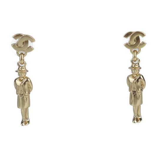 Very good condition CHANEL Mademoiselle earrings A13435 metal gold Coco mark swing doll motif 02P