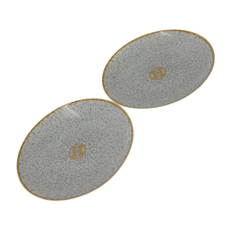 新品未使用展示品 HERMES エルメス パンプレート モザイク 24 食器 P026012P 磁器 ポーセリン ゴールド ヴァンキャトル 皿 ペア 洋食器 16cm