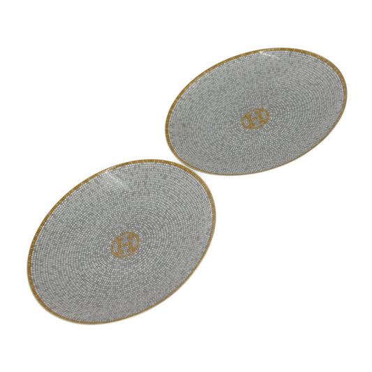 新品未使用展示品 HERMES エルメス パンプレート モザイク 24 食器 P026012P 磁器 ポーセリン ゴールド ヴァンキャトル 皿 ペア 洋食器 16cm