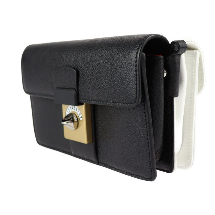 新品未使用展示品 Maison Margiela メゾン マルジェラ NEW LOCK Horizontal ニュー ロック ホリゾンタル ショルダーバッグ SB1WD0002 キャンバス レザー ヤギ革 ホワイト ブラック シルバー金具 2WAY クラッチバッグ クロスボディ ポシェット ヤギ革