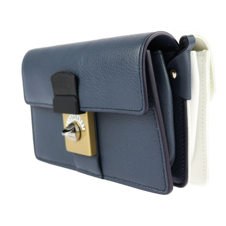 新品未使用展示品 Maison Margiela メゾン マルジェラ NEW LOCK Horizontal ニュー ロック ホリゾンタル ショルダーバッグ SB1WD0002 キャンバス レザー ヤギ革 ホワイト ネイビー系 シルバー金具 2WAY クラッチバッグ クロスボディ ポシェット ヤギ革