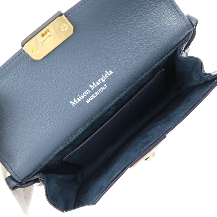 新品未使用展示品 Maison Margiela メゾン マルジェラ NEW LOCK Horizontal ニュー ロック ホリゾンタル ショルダーバッグ SB1WD0002 キャンバス レザー ヤギ革 ホワイト ネイビー系 シルバー金具 2WAY クラッチバッグ クロスボディ ポシェット ヤギ革