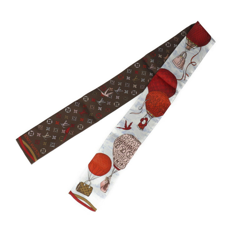 新品未使用展示品 LOUIS VUITTON ルイ ヴィトン バンドー・アップ アンド アウェイ スカーフ M78442 シルク シルク100％ ブラウン ルージュ マルチカラー 気球柄 リボン ビトン