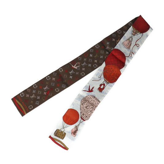 新品未使用展示品 LOUIS VUITTON ルイ ヴィトン バンドー・アップ アンド アウェイ スカーフ M78442 シルク シルク100％ ブラウン ルージュ マルチカラー 気球柄 リボン ビトン