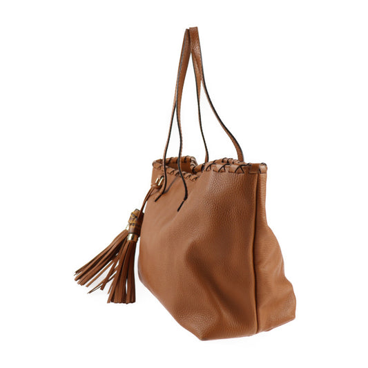 GUCCI グッチ バンブー トートバッグ 354665 レザー ブラウン系 ゴールド金具 ショルダーバッグ タッセル