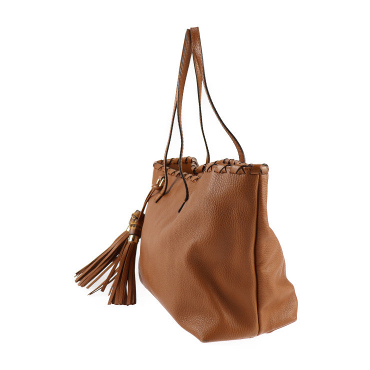 GUCCI グッチ バンブー トートバッグ 354665 レザー ブラウン系 ゴールド金具 ショルダーバッグ タッセル