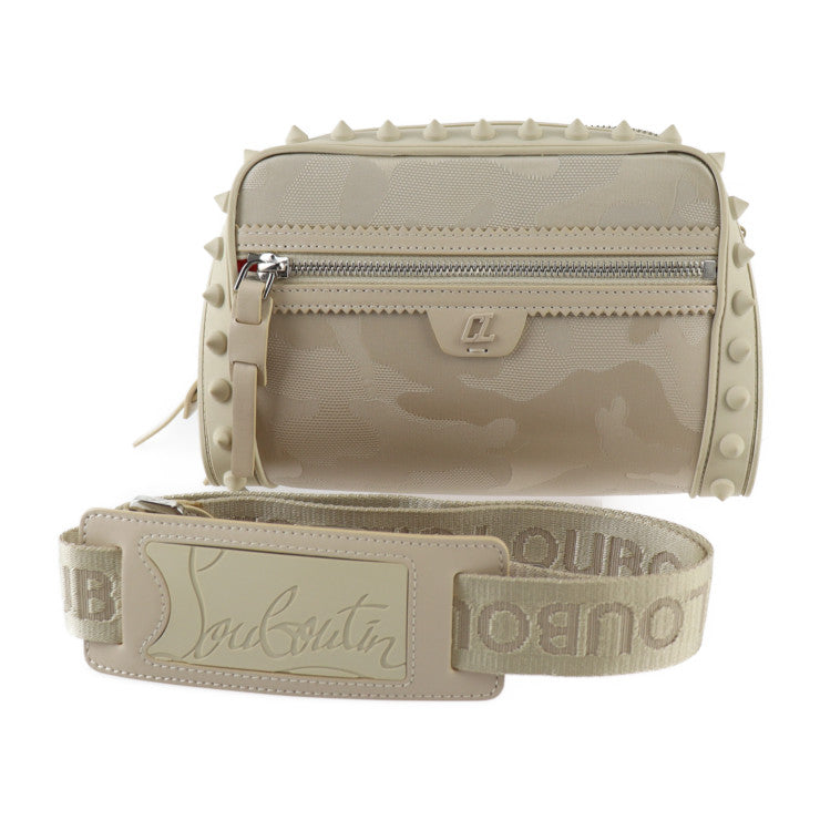 超美品 Christian Louboutin クリスチャンルブタン クロスボディバッグ Loubitown ショルダーバッグ 1225154 キャンバス ラバー ベージュ系 ポシェット カモフラ スパイクスタッズ