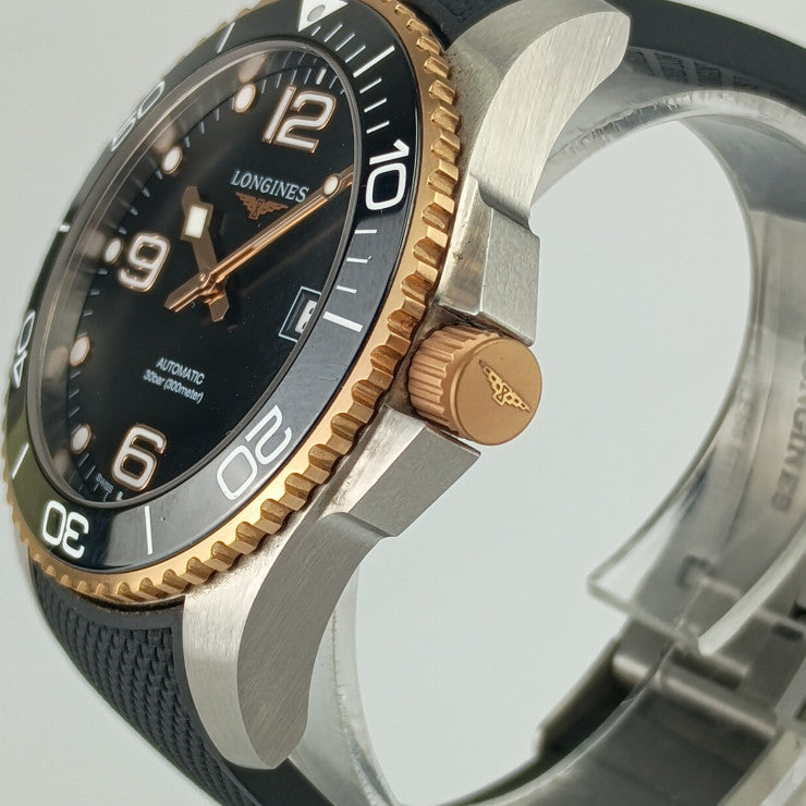 Good condition LONGINES Longines watch HYDROCONQUEST Automatic L3.781.3.58.9 Silver Pink gold Black dial Stainless steel Rubber Men's Automatic Date
