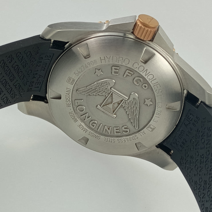 Good condition LONGINES Longines watch HYDROCONQUEST Automatic L3.781.3.58.9 Silver Pink gold Black dial Stainless steel Rubber Men's Automatic Date