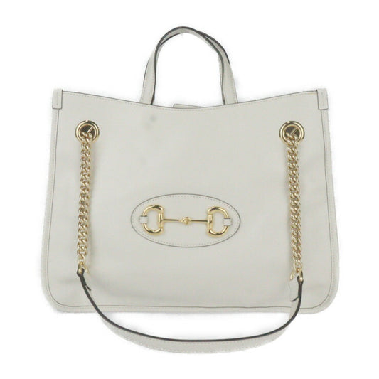 超美品 GUCCI グッチ ホースビット 1955 ミディアム トートバッグ ハンドバッグ 621144 レザー アイボリー系 ゴールド金具 2WAY ショルダーバッグ チェーン