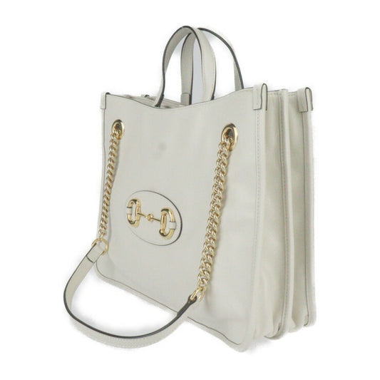 超美品 GUCCI グッチ ホースビット 1955 ミディアム トートバッグ ハンドバッグ 621144 レザー アイボリー系 ゴールド金具 2WAY ショルダーバッグ チェーン