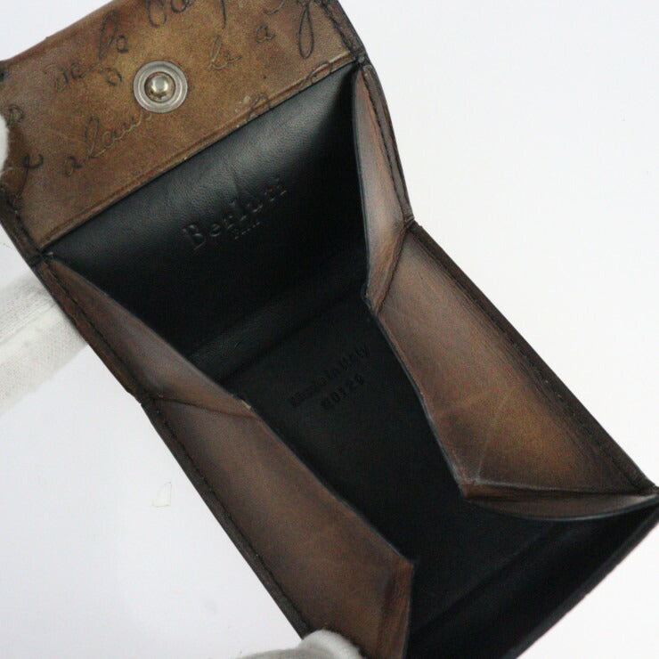 美品 Berluti ベルルッティ オリジン コインケース - ヴェネチアンレザー ブラウン 小銭入れ スクリット カリグラフィ—