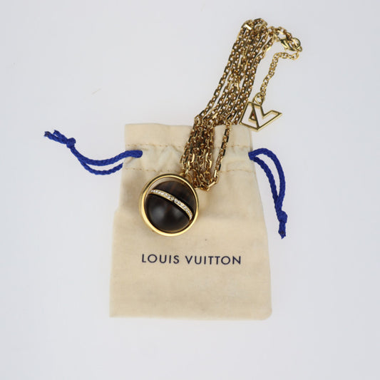 美品 LOUIS VUITTON ルイ ヴィトン パンダンティフ・マグネティック ネックレス MP1414 メタル ウッド ラインストーン ゴールド ブラウン ペンダント ビトン