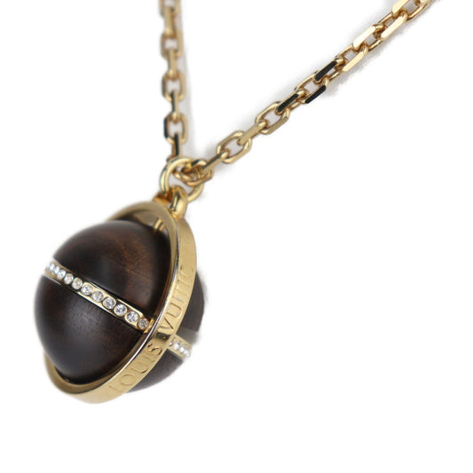 美品 LOUIS VUITTON ルイ ヴィトン パンダンティフ・マグネティック ネックレス MP1414 メタル ウッド ラインストーン ゴールド ブラウン ペンダント ビトン