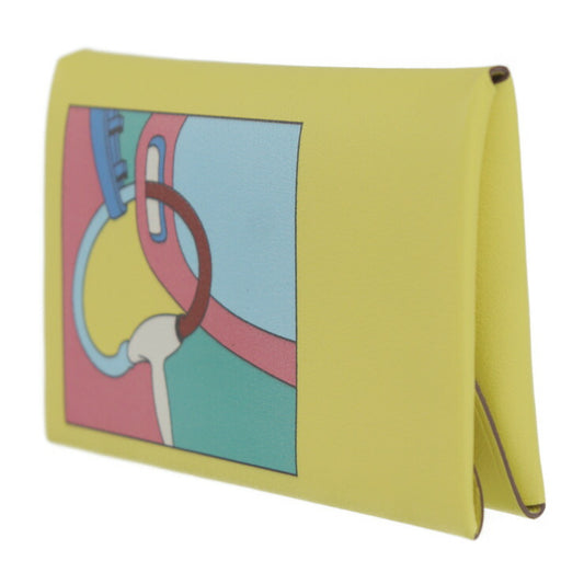 New, unused display item HERMES Calvi Duo Selle en Desordres card case, Swift leather, lime, multicolor, business card holder, coin case, coin purse, W stamp