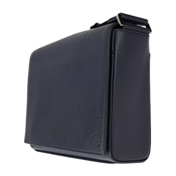 超美品 BVLGARI ブルガリ ブルガリマン メッセンジャーバッグ 292713 レザー ポセイドンラピスブルー ロゴ