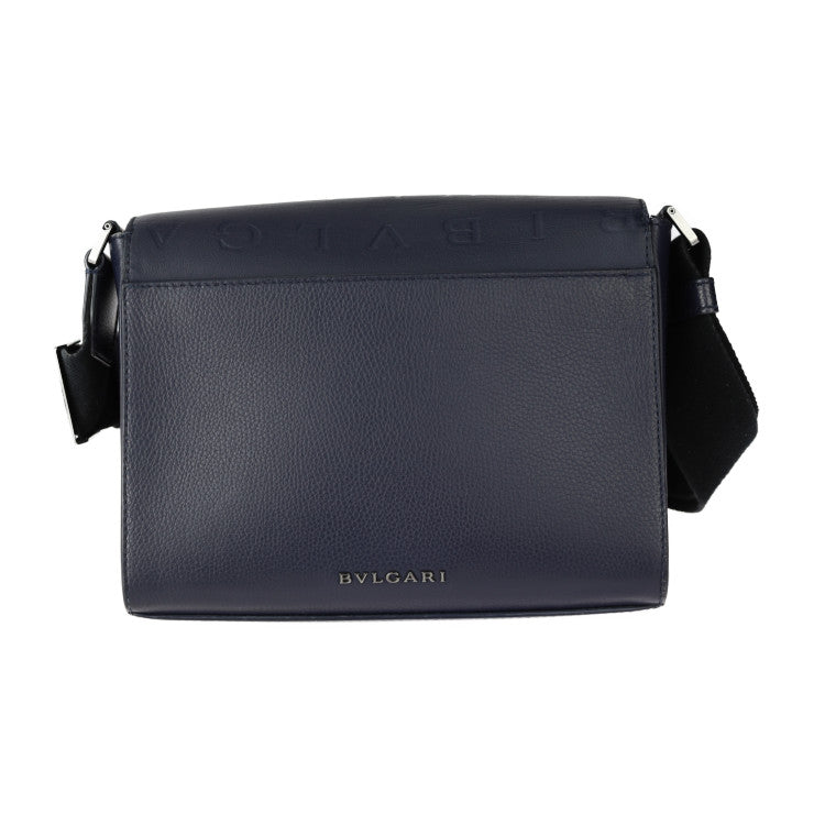 超美品 BVLGARI ブルガリ ブルガリマン メッセンジャーバッグ 292713 レザー ポセイドンラピスブルー ロゴ